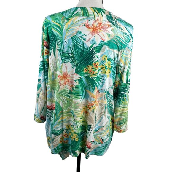 Chico's Women's Top Size 2 Large Multi Tropical Floral Asymmetrical Hem Shirt - Picture 6 of 11